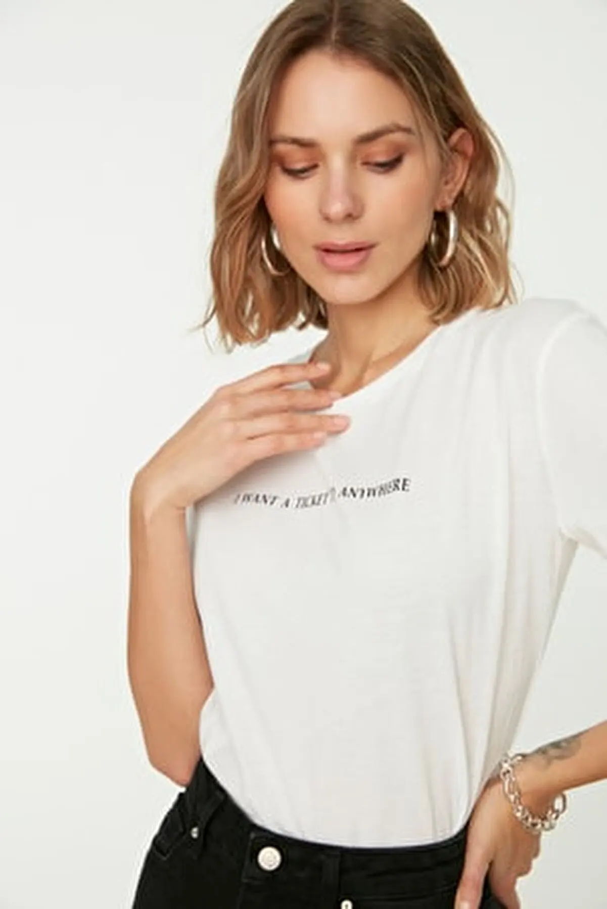 

White Printed Knitting Tshirt 0207 T-Shirts Blouse Top women's Tops Tees Summer Tee Shirt women's Shirts