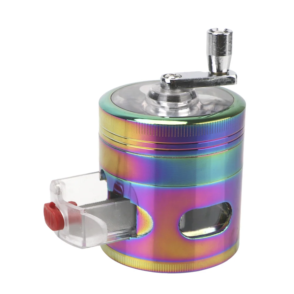 

Spice Grinder Smoke Crusher With Drawer Crusher Crank Pollinator Hand Cranked Clear Top Grinder 4 Layers Herb Grinder