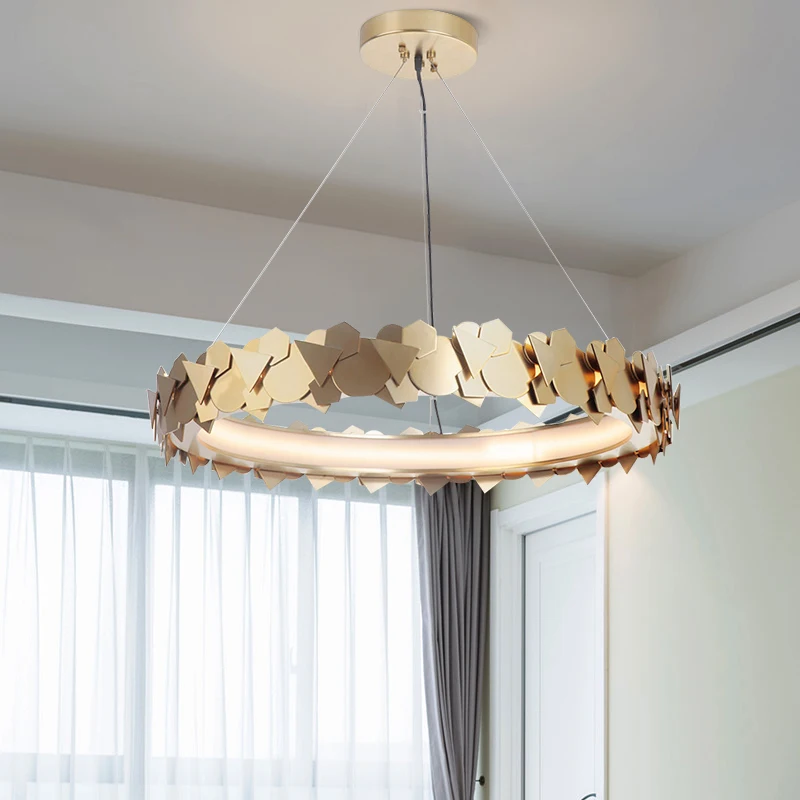 

Modern Gold Steel Ring Led Pendant Lights Living Dining Room Decor Led Pendant Chandelier Lighting Bedroom Hanging Lamp Fixtures