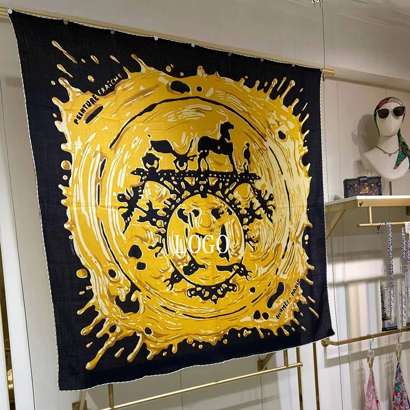 

VIP Luxury Brand Woman Scarf 70% Wool 30% Silk Design Scarf Winter Warm Wraps Hand Rolled Edge Hijab Fashion Shawl Stole LOGO