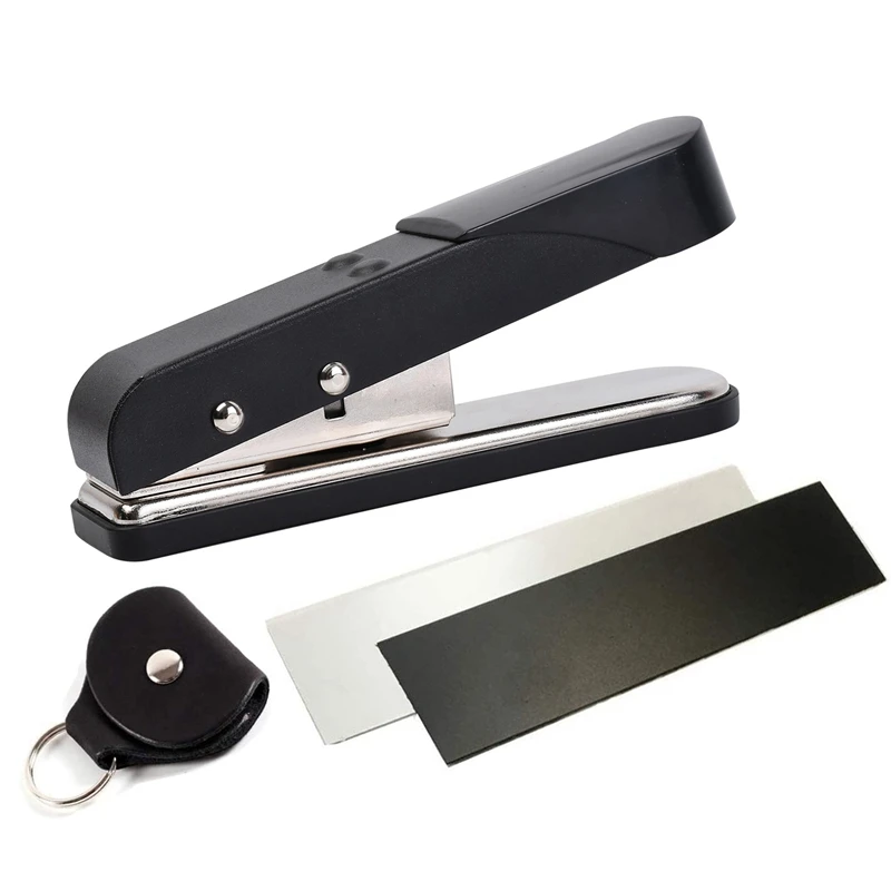 

Guitar Picks DIY Guitar Pick Punch Cutter With Leather Key Chain Pick Holder And 2 Pick Strips Sheet,Guitar Picks Tool