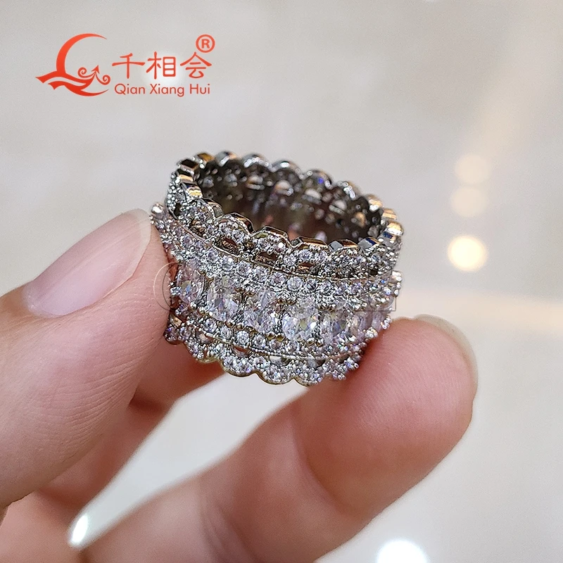 14mm small oval flowerwave Eternity Band  Sterling 925 Silver hip hop Moissanite Ring Men women  Diamonds Male fine Jewelry