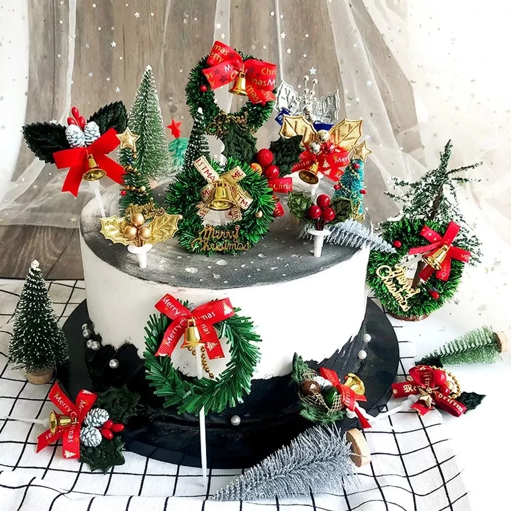 

Merry Christmas Cake Topper Birthday Party Cake Insert Xmas Cakes Dessert Decor New Year Gifts Christmas Tree Cake Decoration