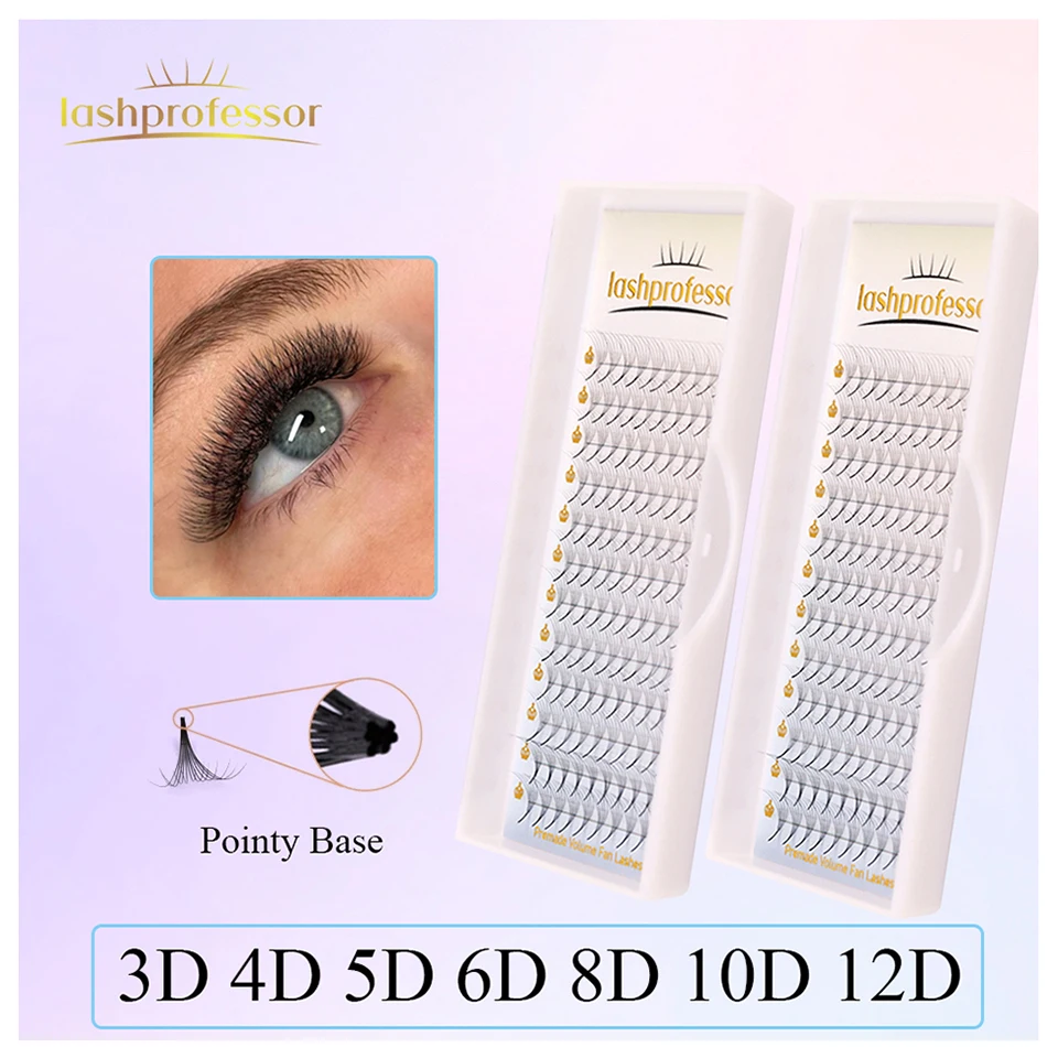 

Lashprofessor Pointy Base 5D 6D Fans Thin Sharp Stem Individual 8D 10D 12D Russian Premade Volume Clusters Lash Extension Cilios