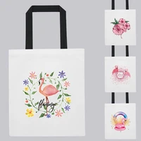 women shopping bags summer new geometry flamingo pattern series high capacity shoulder bag harajuku style white canvas tote bag