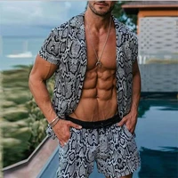 summer men high quality hawaiian luxury cardigan shirts sets print short sleeve shirt beach shorts streetwear mens 2 piece suit