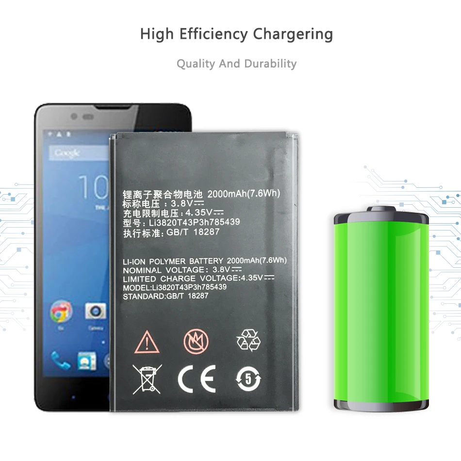 Высококачественный аккумулятор Li3820T43P3h785439 2000 мАч для телефона ZTE Blade L3 L 3