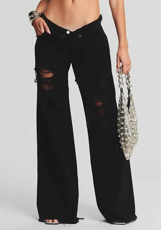 Женские прямые джинсы Y2K брюки-карго в стиле панк рваные джинсовые брюки с