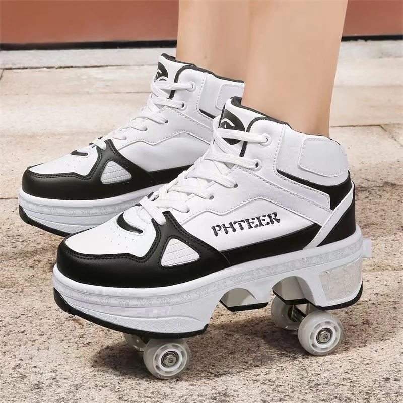 Hot Sale Deform Wheel Skates Roller Skate Shoes With 4 Wheel Casual Deformation Parkour Runaway Sneakers For kids Rounds Walk