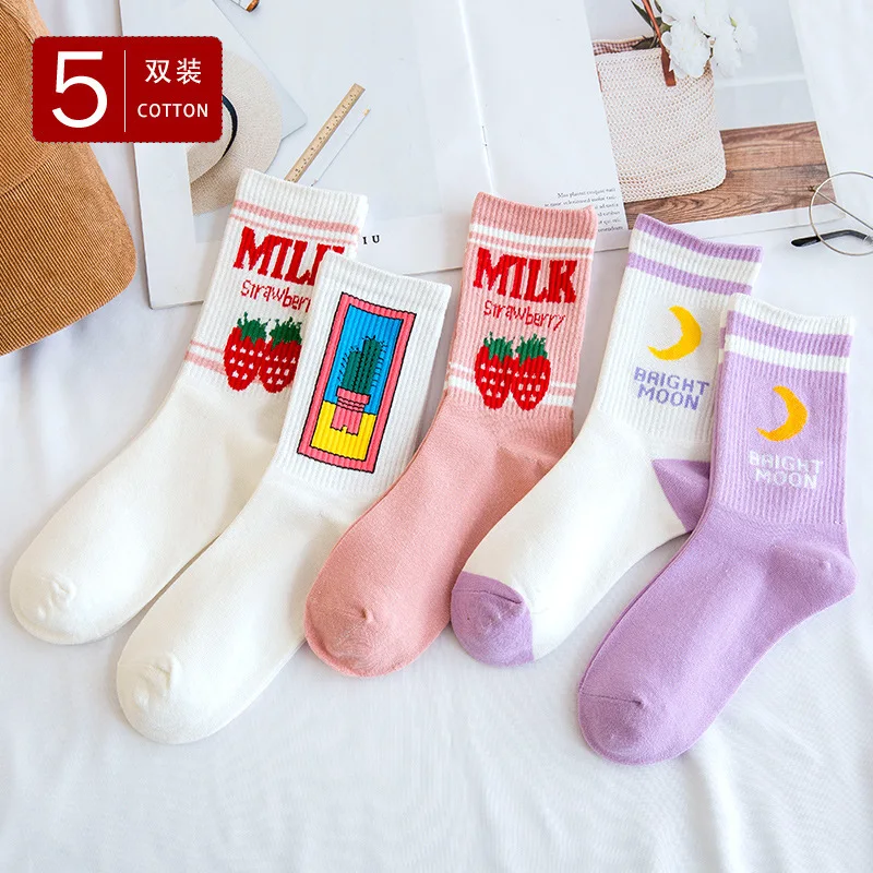 

5 пар, женские хлопковые носки в японском стиле