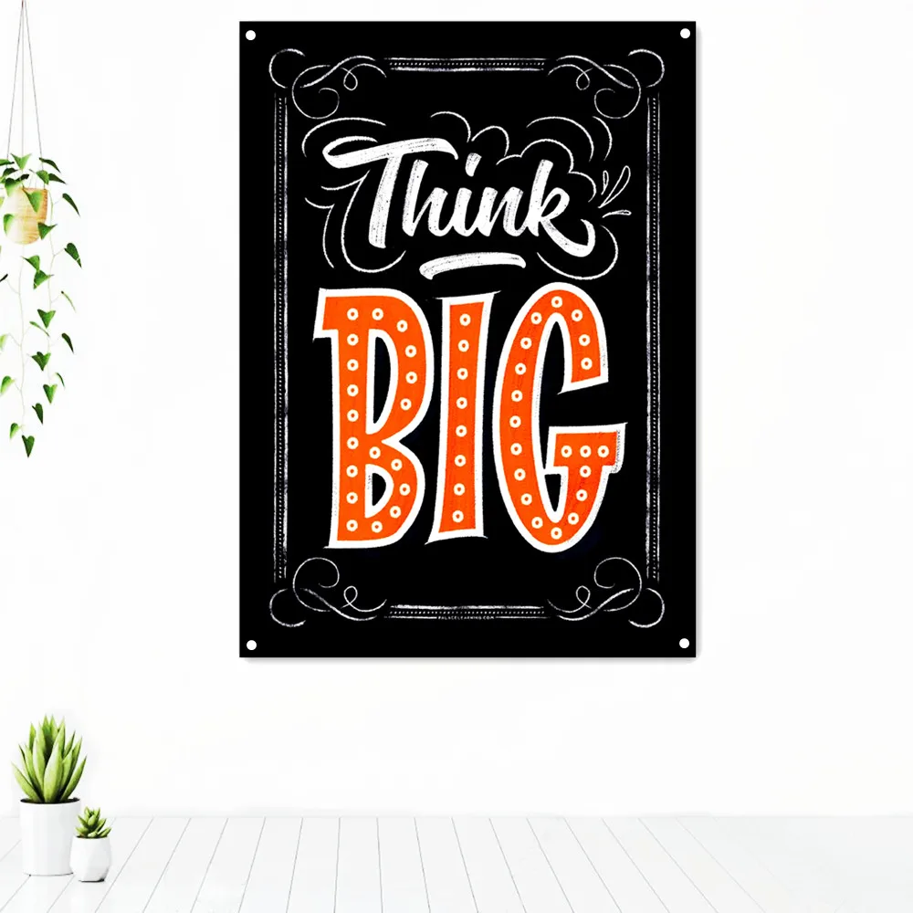 

Think BIG Success Inspirational Slogan Tapestry Vintage Artwork Decorative Banner Flag Uplifting Poster Wall Art Home Decoration