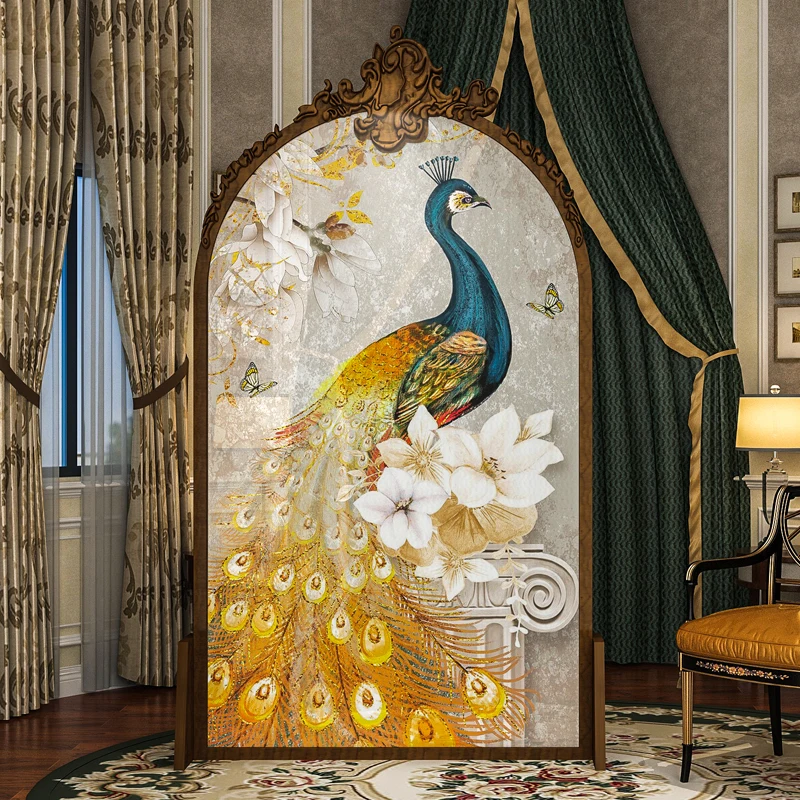 

European and American light luxury solid wood carved screen partition living room porch Hotel Villa screen Peacock