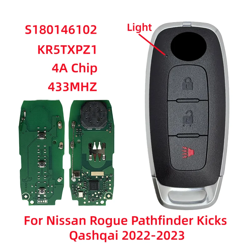 

FCCID: KR5TXPZ1 Smart Remote Key 2 + 1 BT 434 МГц ASK 4A Chip S180146102 Для 2023 Nissan Versa Pathfinder Rogue Kicks Qashqai Aryia