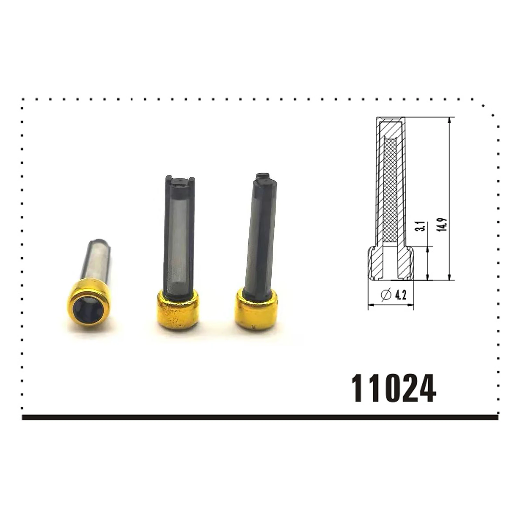 

200pcs Fuel Injector Micro Basket Filter Top Quality Injector Repair Service Kits Size: 4.2x3.1x14.9mm VD-FL-11024