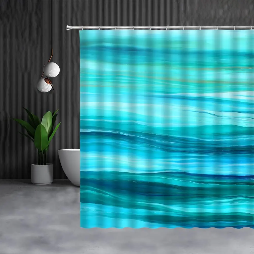 

Blue Gradient Shower Curtain Cyan Ocean Abstract Turquoise Stripes Modern Green Water Beach Waves Fabric Curtains with Hooks
