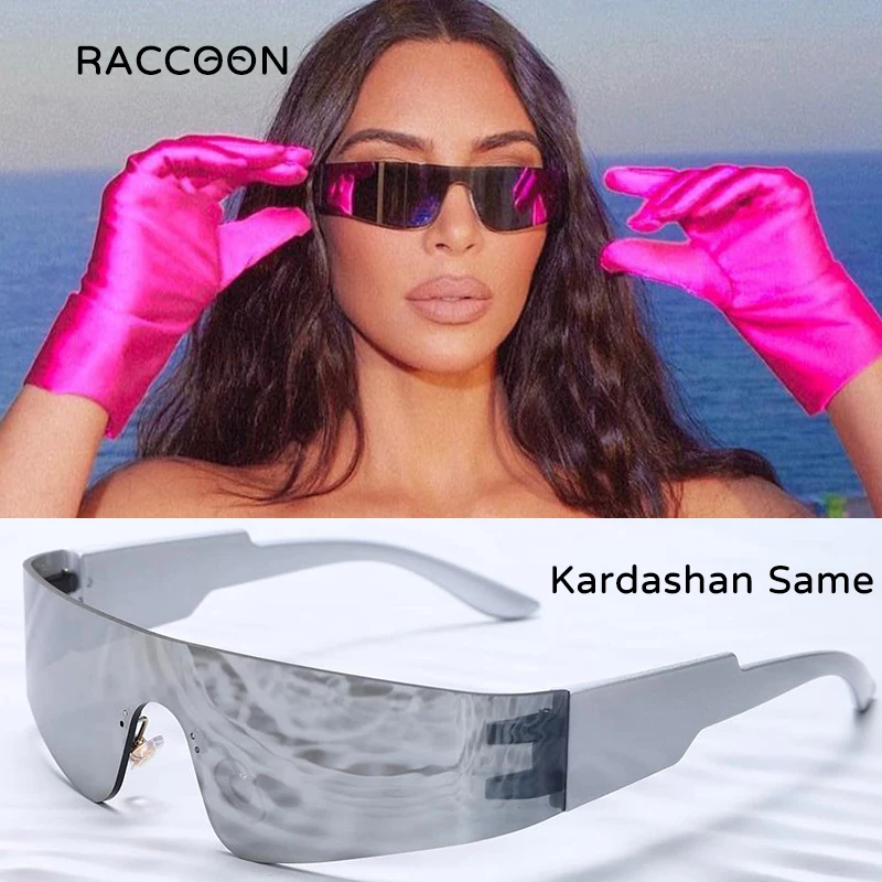 Kardashan Flat Top Shield Fashion Punk Sunglasses Women Y2K Sun Glasses Men Mirror One Piece Eyewear 2000S 90S Aesthetic Goggles