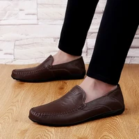 genuine leather mens shoes casual luxury brand men loafers moccasins breathable slip on male driving shoes brown plus size 37 47