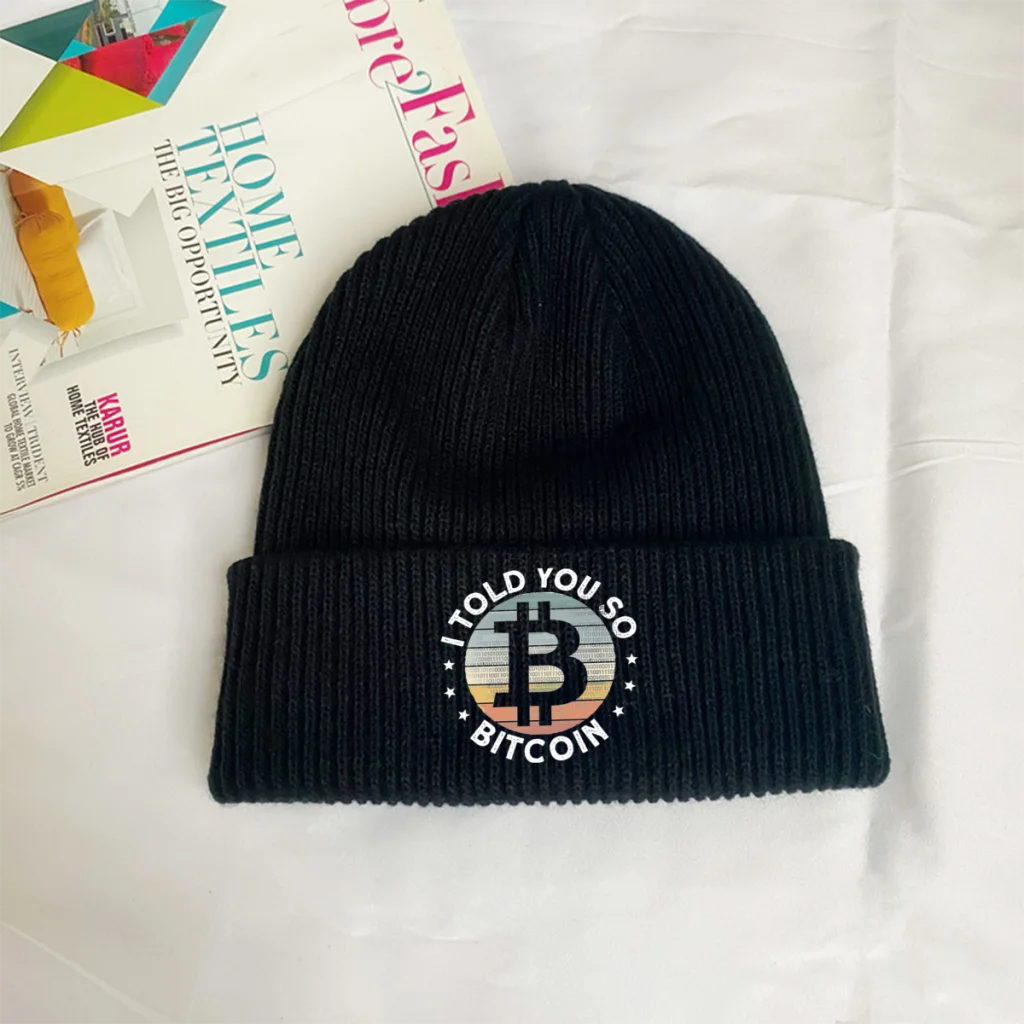 

Bitcoin I Told You So Skullies Beanie Crypto Winter Warm Knitted Bonnet Unisex Caps Teens Brimless Elastic Hats