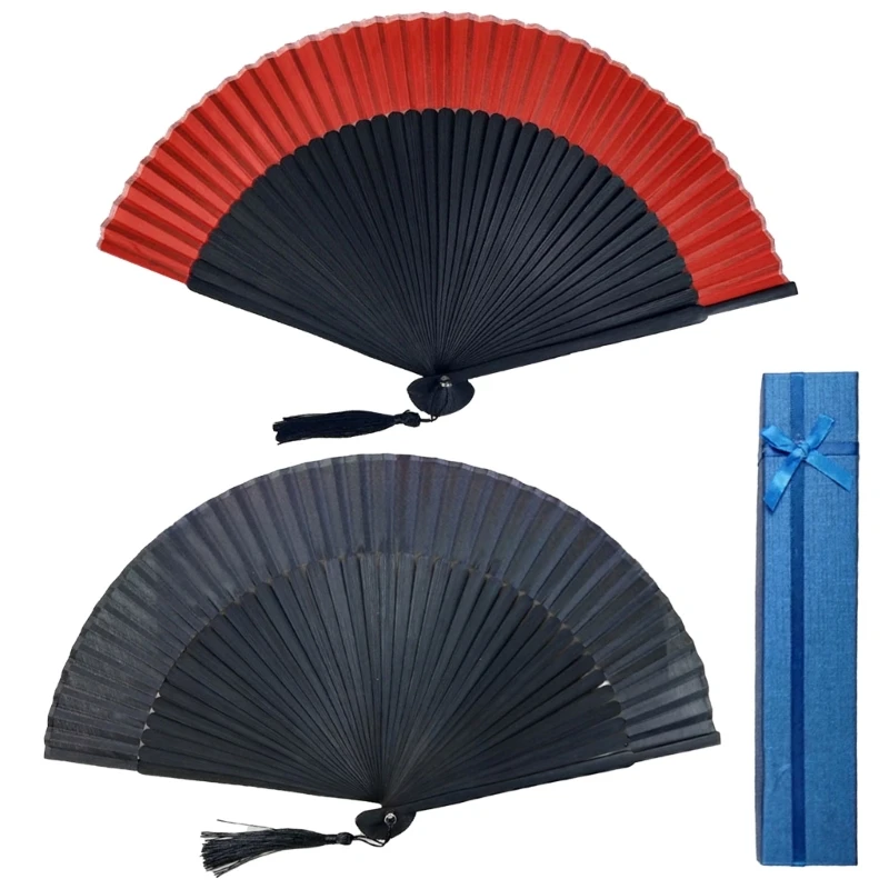 

2pcs Vintage Bamboo Silk Hand Fans Women Men Chinese Japanese Foldable Dance Fan G5AB