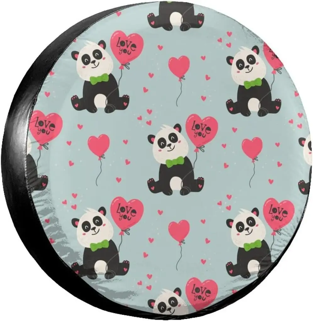 

Christmas Decorations Cute Pandas Love Valentine's Day Spare Tire Covers Polyester Universal Waterproof Sunscreen Wheel Covers f