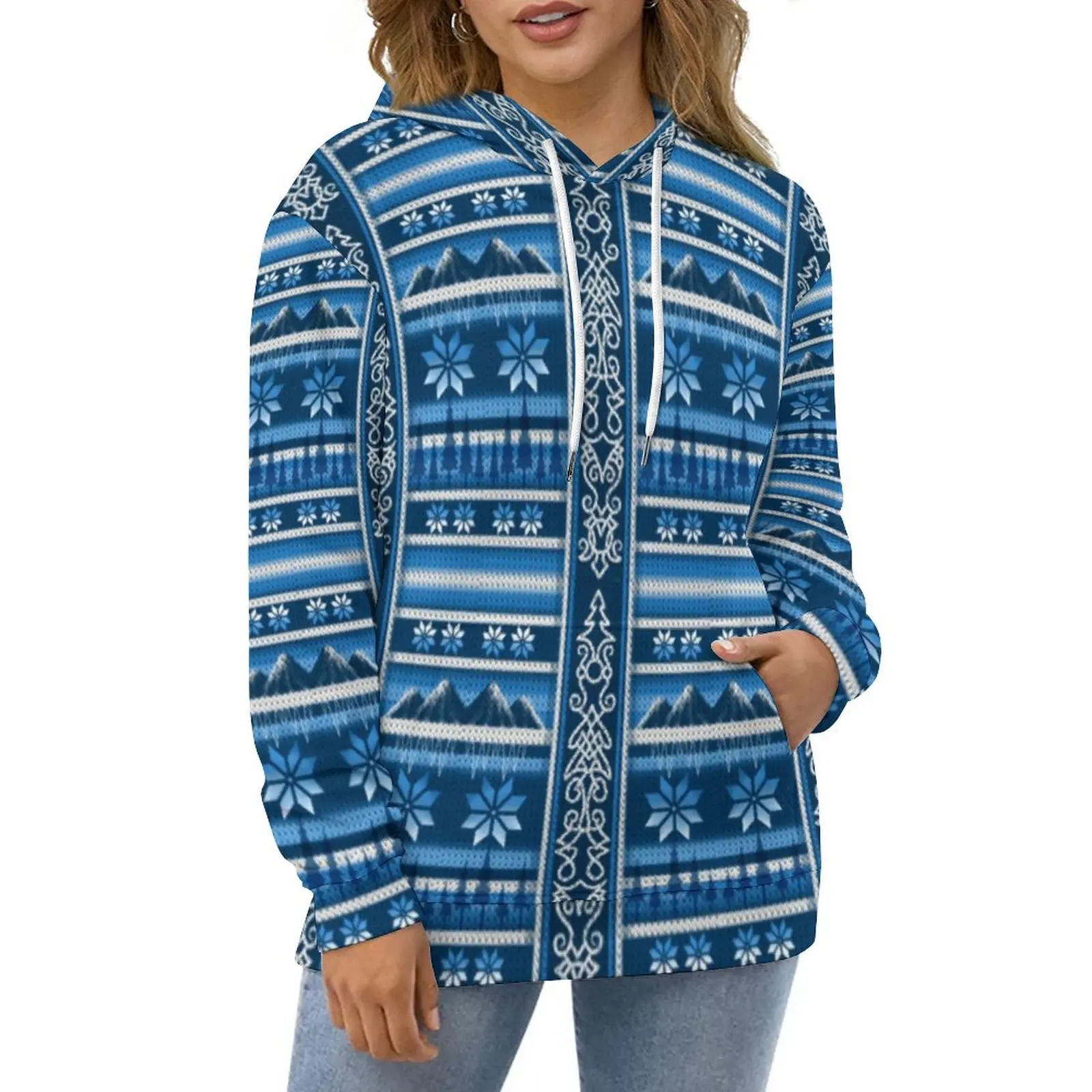 

Зимние толстовки в скандинавском стиле, зимняя уличная одежда в стиле ретро, Толстовка Оверсайз с длинным рукавом, женские повседневные толстовки с капюшоном и узором Y2k