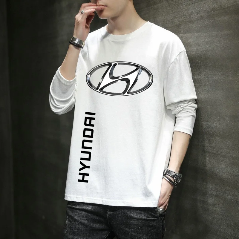 

Hyundai Cotton Long Sleeve T shirt Men Solid Spring Casual Mens Base Layer Male Tops Classic Clothes Men's T-shirts