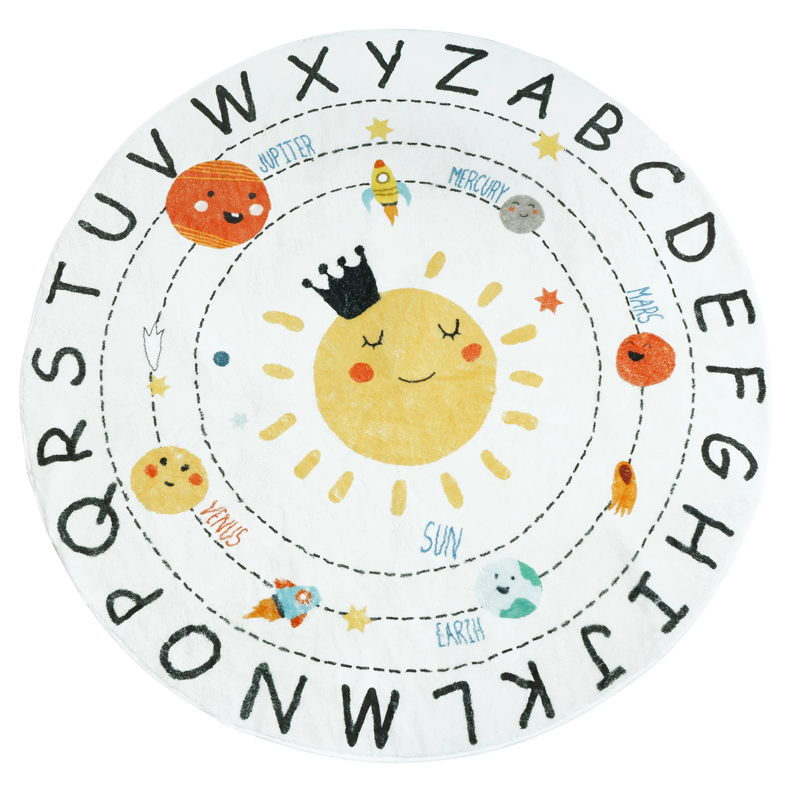 

L ABC Round Rug Colorful 4ft Kids Alphabet Rug Soft Educational Solar System Rug Washable Nursery Rug Non-slip Round Kids Mat