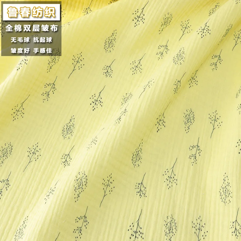 

100% Cotton Challie Fabric Crushed Breathable Double Layer Gauze, Pure Cotton Crepe Fabric, Wrinkled Texture Fabric