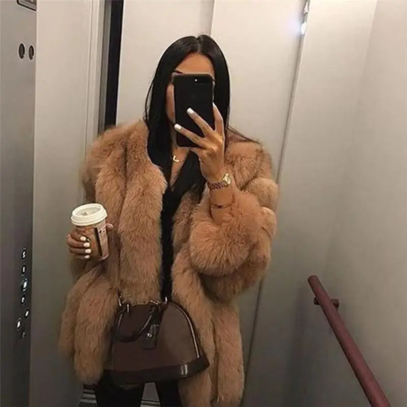 2022 New Casual Fashion Faux Fur Solid Color Round Neck Faux Fur Long Sleeve Plush Temperament Ladies Jacket