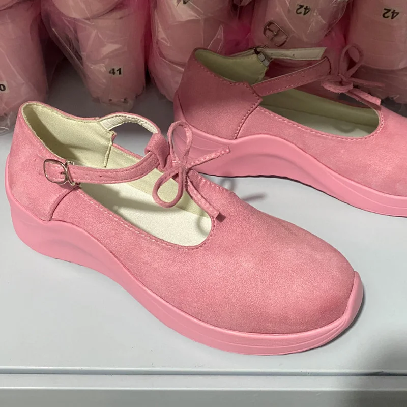 2022 NEW Women Shoes Platform Increase Casual Shoes Solid Color Round Toe Loafers Women Buckle Wedge Women's Shoes