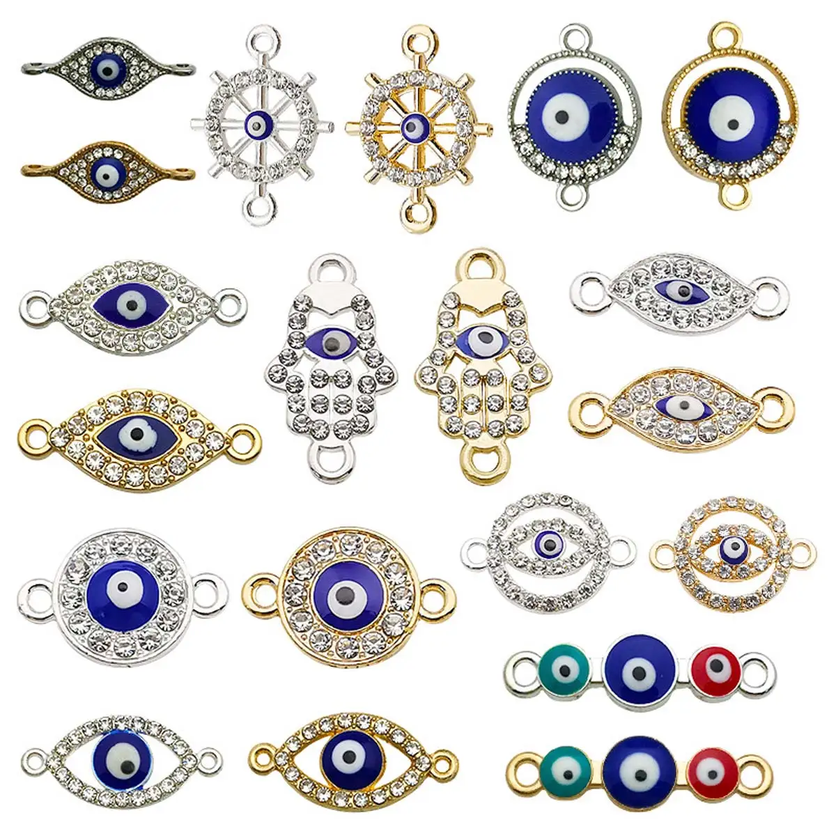 

20 Rhinestones Devil's Eye Palm Charm Connectors Enamel Gold/Silver Color Accessories Fit DIY Bracelet Necklace Jewelry 10-30mm