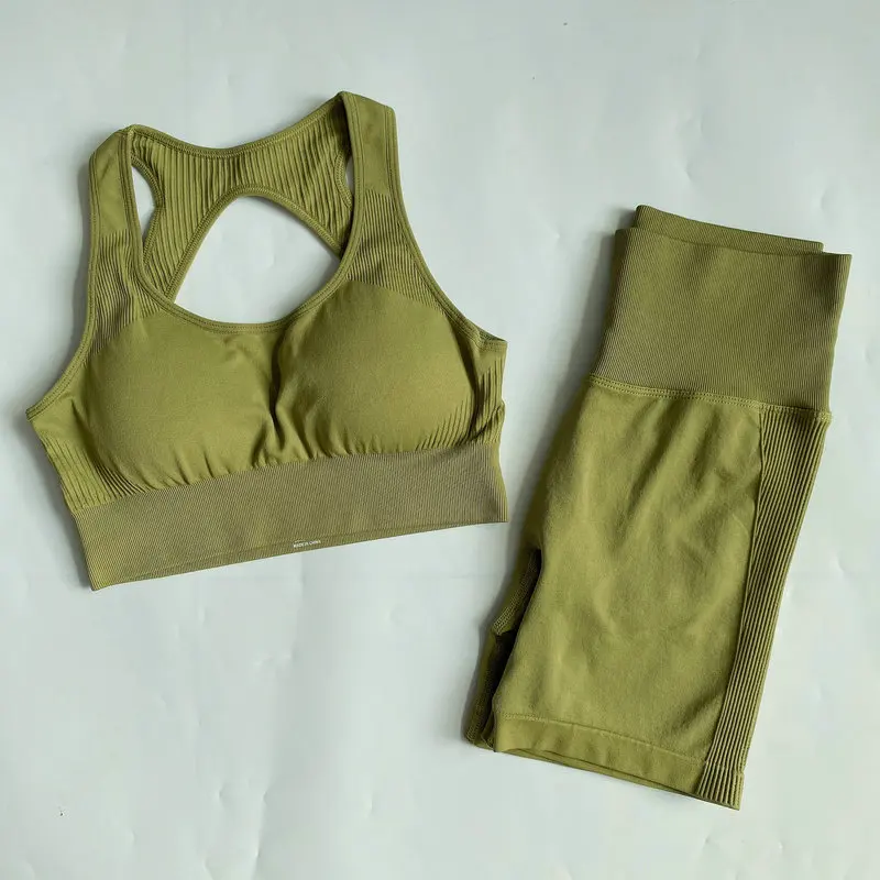 

Seamless Sports Set Women Workout Summer Clothes Sports Bra Fitness Shorts Running Golf Gym Clothing Outfit Yoga Set 2 Pieces
