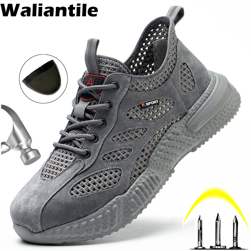 

Waliantile Summer Breathable Safety Shoes Sneakers For Men Women Light Weight Outdoor Construction Work Shoes Steel Toe Footwear