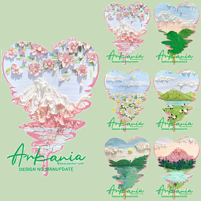 

Flower Sticker Iron On Transfer Heat Transfer patch Thermal Sticker On Clothes DIY Oil Painting Landscape Stickers Hoodie Patch