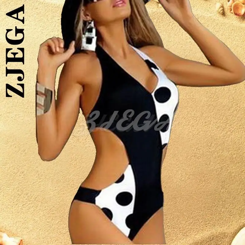 

Zjega Women Dot Patchwork Swimsuit Sexy One Piece Swimwear Push Up Trikini Monokini Bathing Suits Beach Plus Size Swimsuit 2022