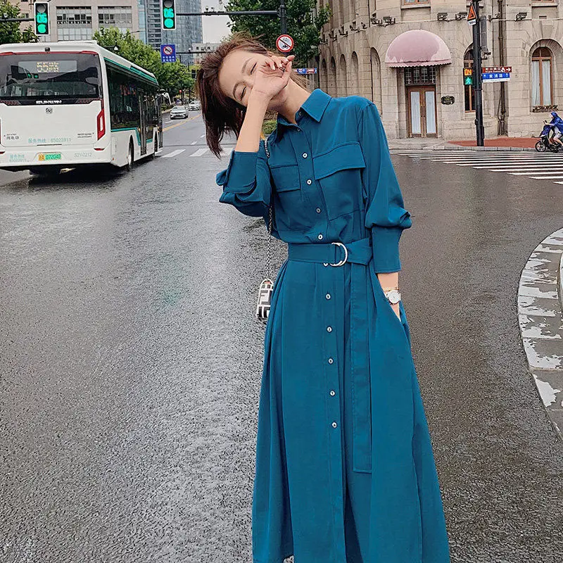 

Long Sleeves Dresses Spring Autumn Retro Loose Women's Dress Ladies Trendyol Streetwear Y2k Female Clothing Basic Woman Clothes