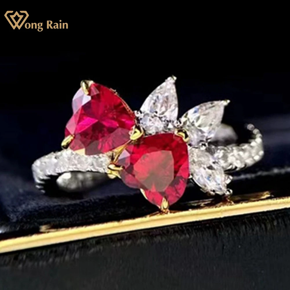 

Wong Rain Luxury 100% 925 Sterling Silver Heart Ruby Created Moissanite Wedding Fine Jewelry Engagement Ring For Women Wholesale