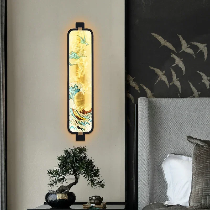 Китайская прямоугольная цветная настенная лампа для гостиницы гостиной фон