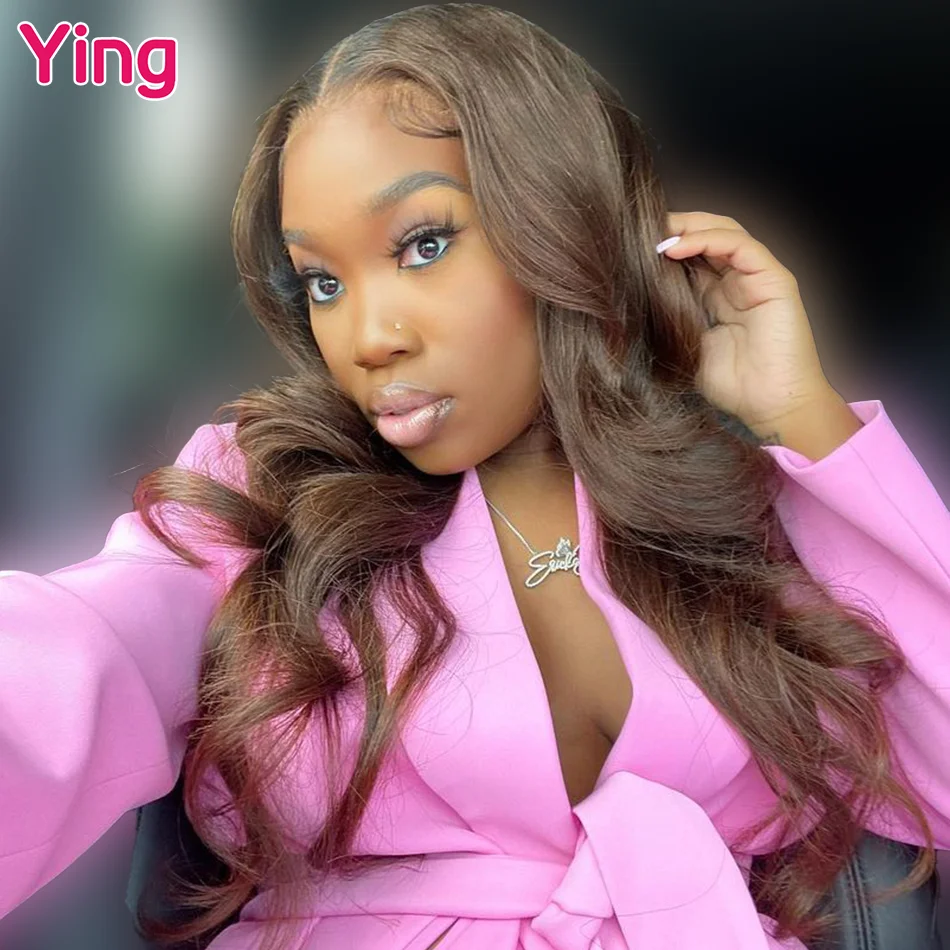 

Парик кружевной фронтальный Ying Hair 200% коричневый, 13x4, 12 А, 13x 6, предварительно выщипанный прозрачный парик на сетке 5x5