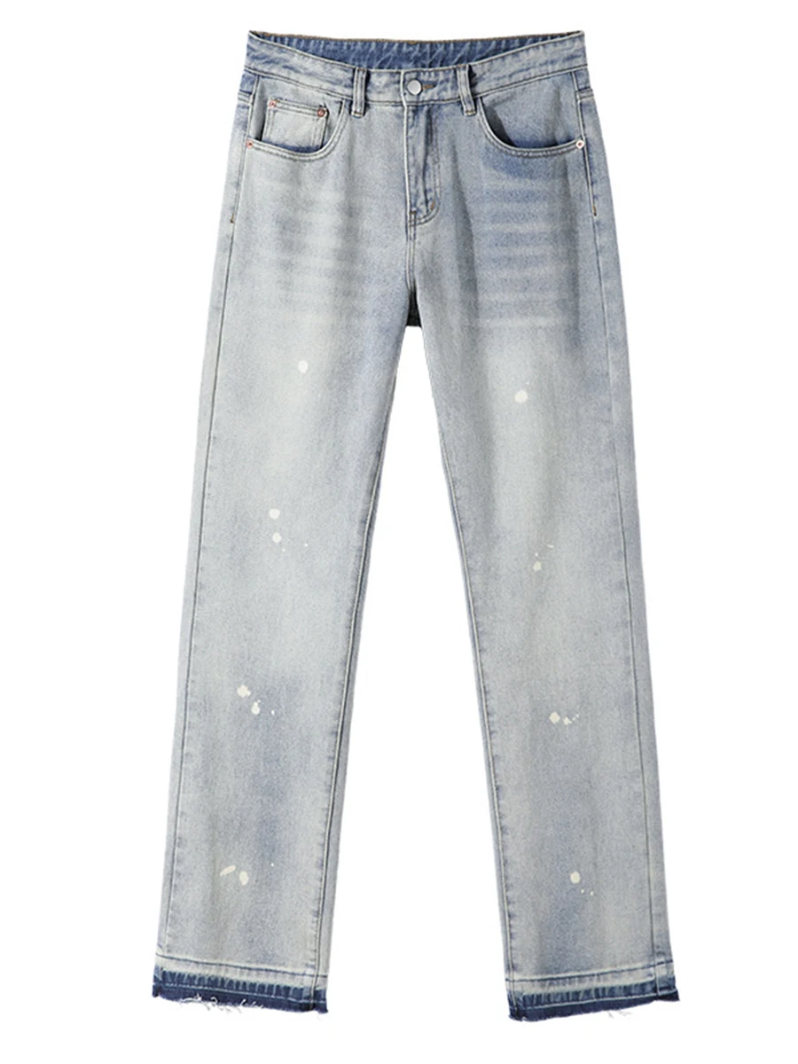 Four Seasons Men Jeans High Street Washed Y2kmen Jeans Raw Edge Splash Ink Straight Pants Fashion Streetwear Ins Hot Sale JEANS