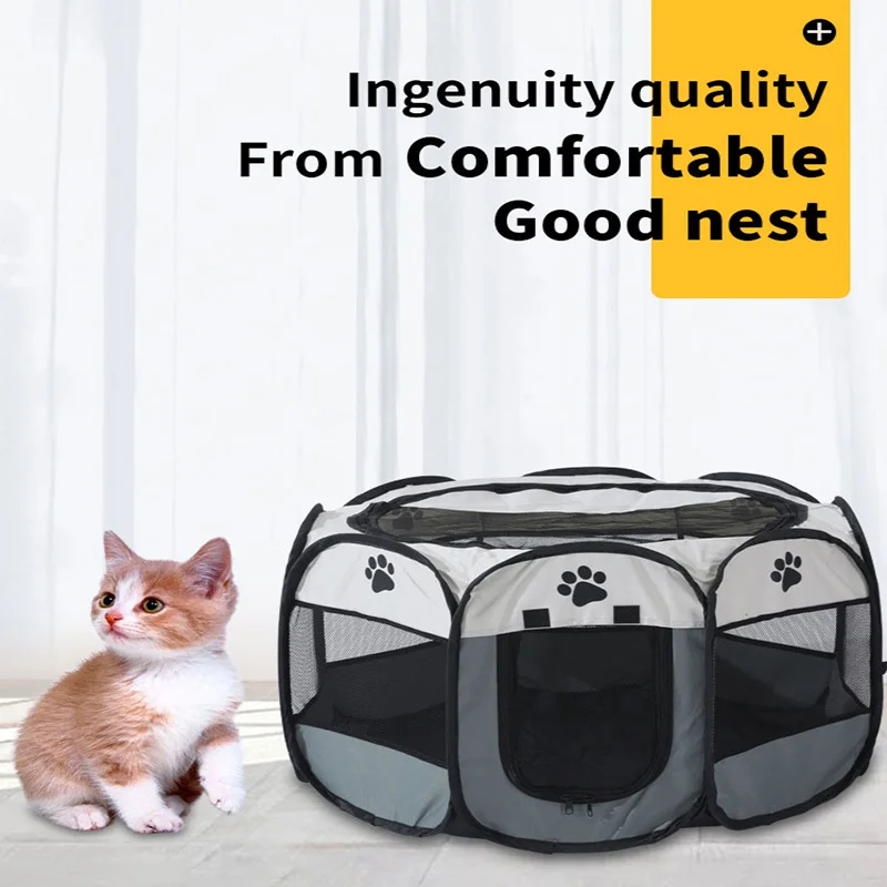

Pet Tent Octagonal Cage Folding Portable Dog Cage Fence For Small Medium Pet Oxford Scratch Resistant Dog Sleeping Supplies 2022
