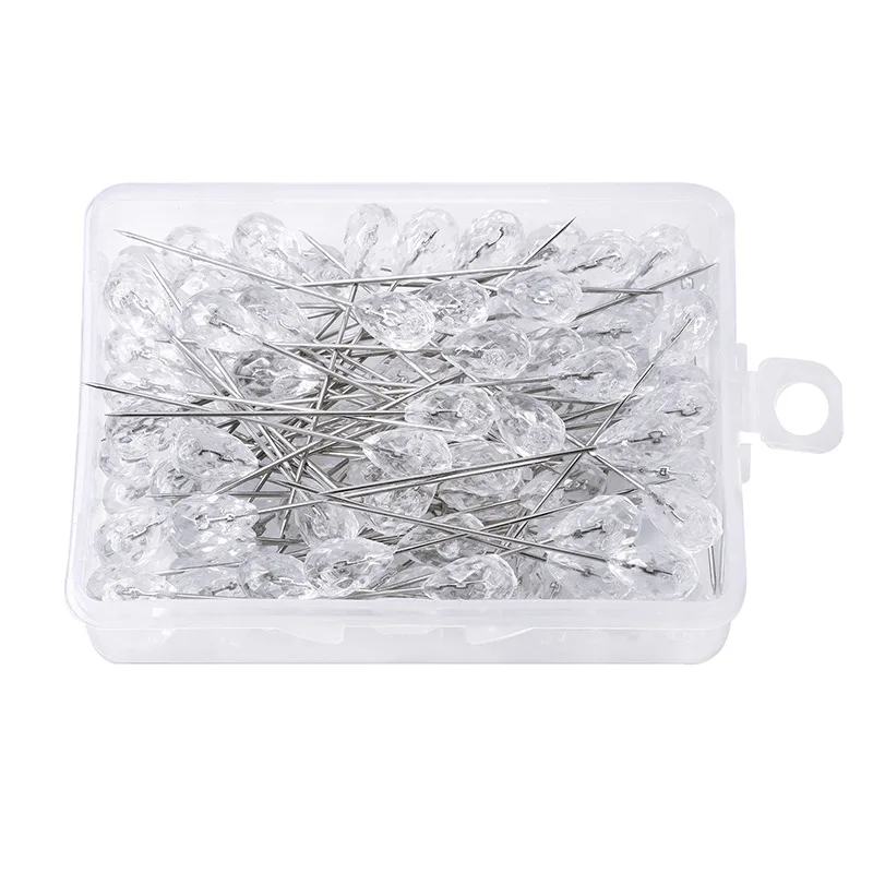 

50/100Pcs Alloy Pins Transparent Diamond Pin DIY Wedding Bouquet Pins Stitching Needles Plastic Box Sewing Accessories