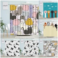cartoon cat shower curtain kids bathroom accessories with hook cute fun colorful animals aterproof polyester curtains home decor