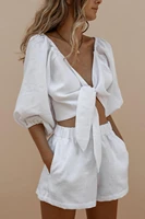 2021 summer new casual womens 2 piece set white sexy temperament shorts suit