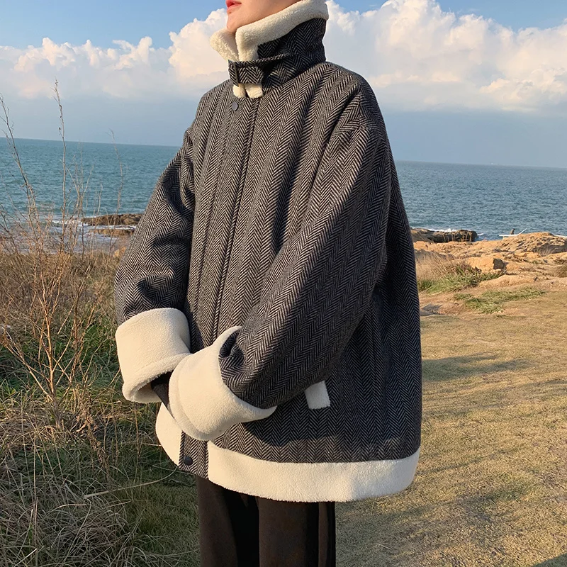 Winter Jacket Men Warm Fashion Retro Thickened Lamb Hair Jacket Men Streetwear Korean Loose Short Coat Mens Thick Jackets Coat