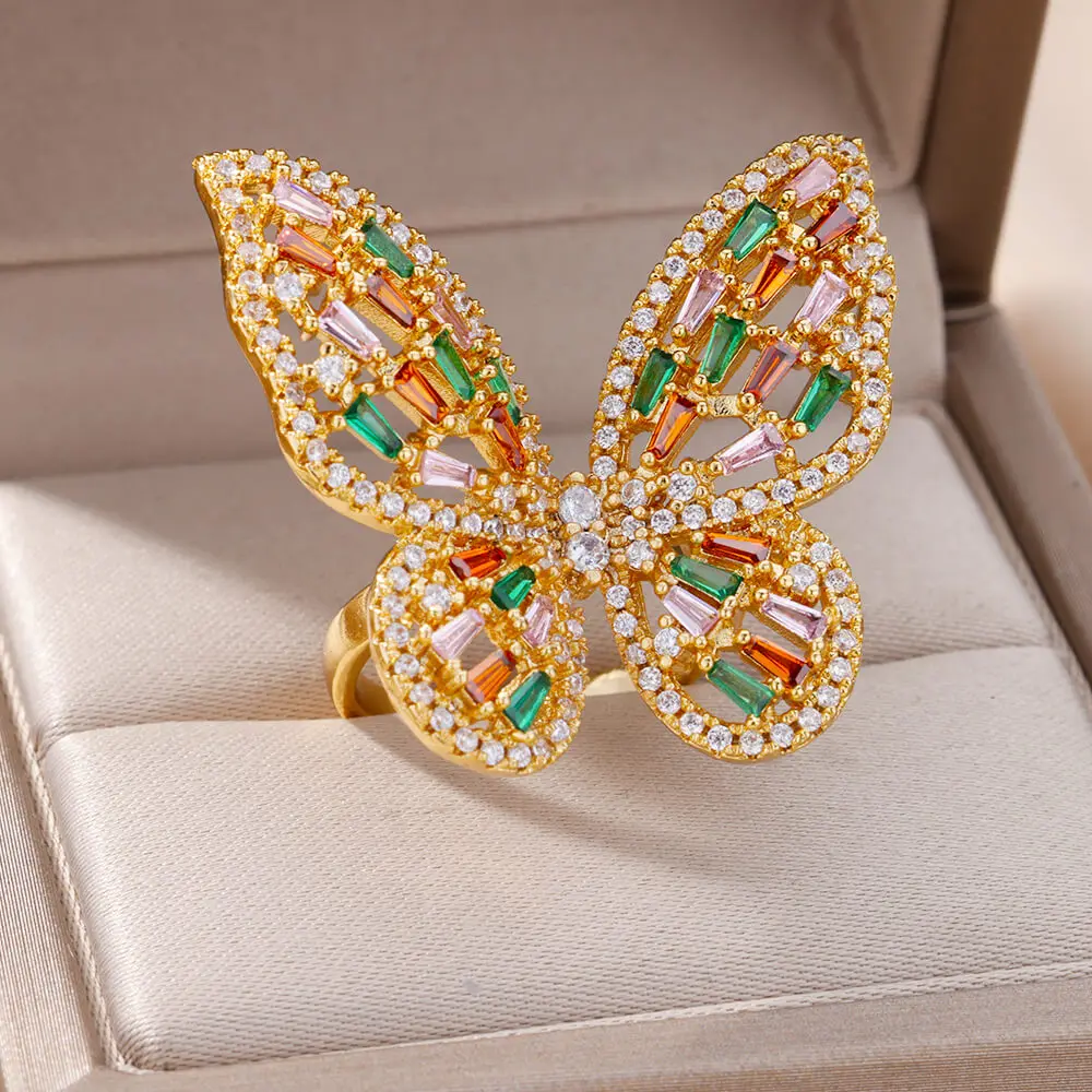 

Luxury Butterfly Rings for Women Zircon Stone Gold Plated Stainless Steel Ring 2023 Trend Wedding Jewerly free shipping anillos