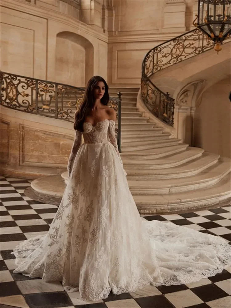 Vestido De Novia Manga Larga Elegante Кружевные свадебные платья Свадебное платье с открытыми