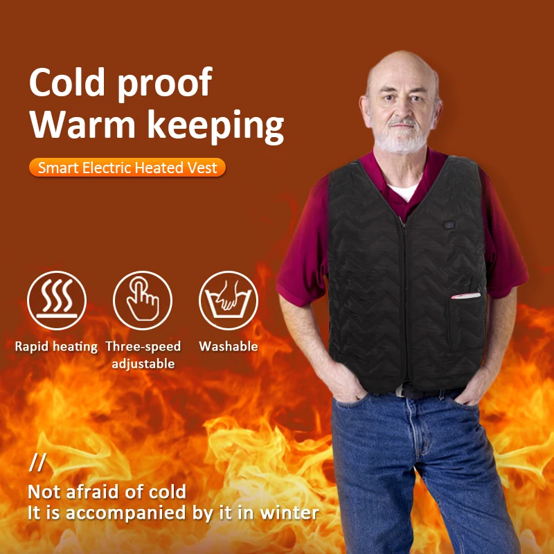 

Men USB Heating 5 Heating Zones Winter Warming Insulated Heated Vest Skiing Hiking Down Softshell Thermal Coat +3 Level