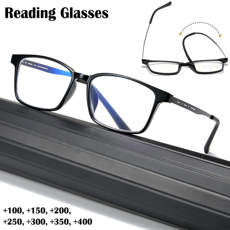 

Pure Titanium TR90 Reading Glasses Anti Blue Light Classic Full Square Frame Computer Spectacles Diopter +1.0 +4.0 Men Women