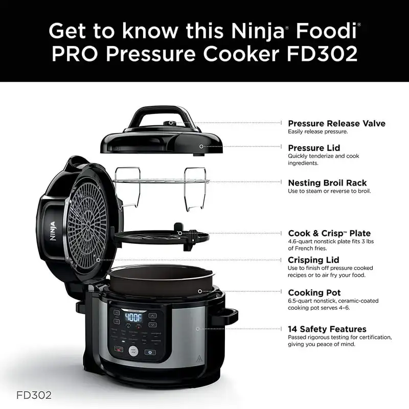 

FD302 Foodi 11-in-1 Pro 6.5 Qt. Pressure Cooker & Air Fryer (Silver-Black) (Refurbished) Air fryer liner Airfryer free shipping
